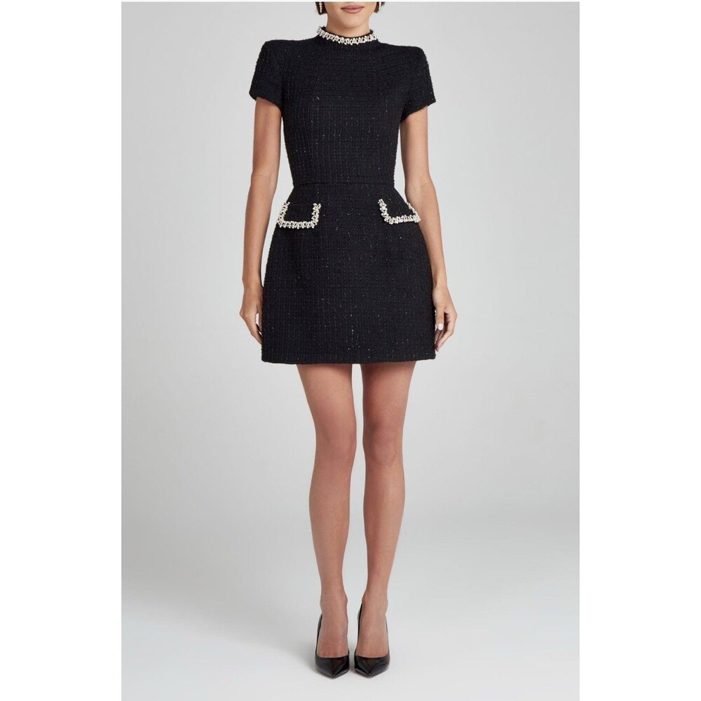 Nadine Merabi Simone Embellished Tweed Women’s Black Minidress in Size 2 / XS
